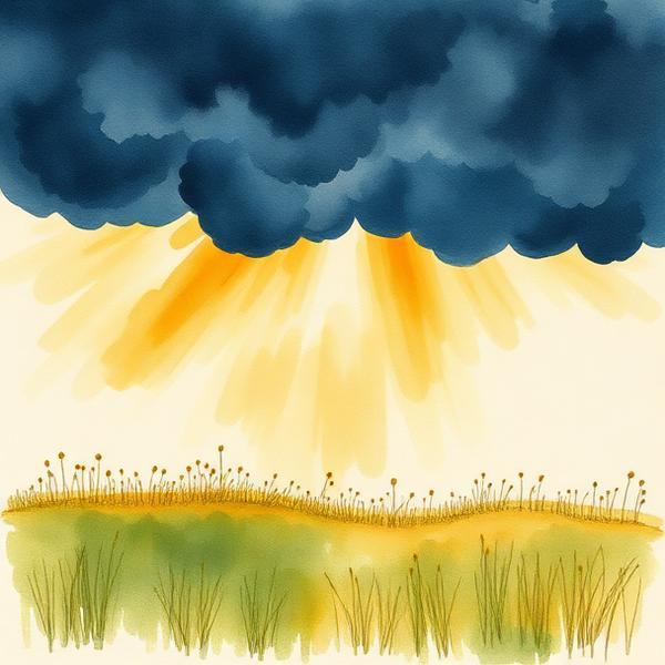 Watercolour of a dark cloud with light breaking through.